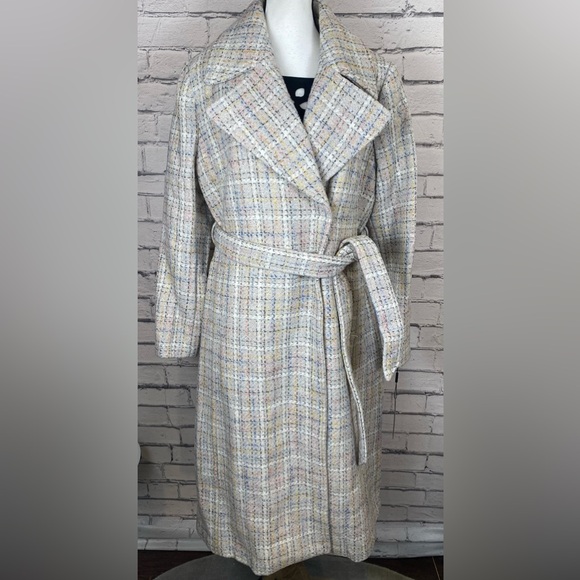 Karl Lagerfeld Tweed Belted Long Coat size Large - Picture 3 of 14